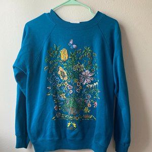 Vintage Retro Turquoise Floral Grandma Sweatshirt